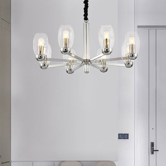 Modern Glass Candle Chandelier With Chrome Finish - 6 Head Pendant Light Fixture