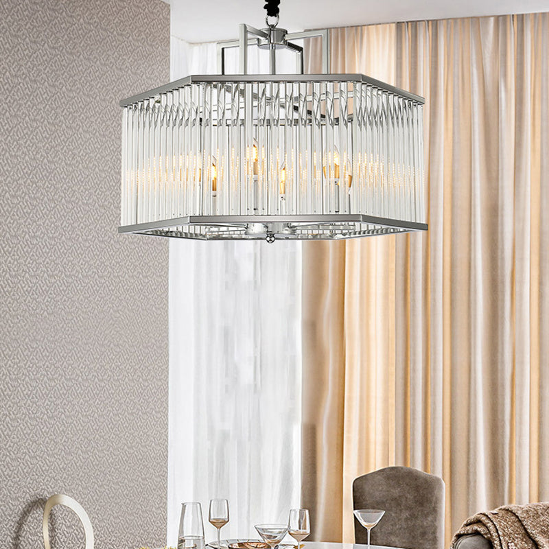 Contemporary 6-Light Chandelier Pendant With Clear Glass Shade & Chrome Finish