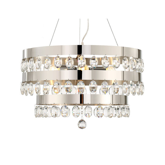 Lustre contemporain multicouche en cristal avec 5 lumières - Lampe à suspension argentée pour salon