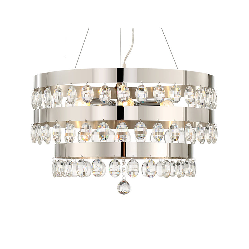 Contemporary Silver Chandelier Pendant - Crystal Multi-Layer Suspension Lamp 5 Lights Ideal For