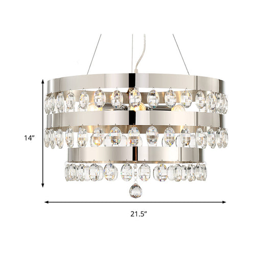 Lustre contemporain multicouche en cristal avec 5 lumières - Lampe à suspension argentée pour salon