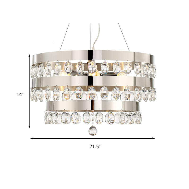 Contemporary Silver Chandelier Pendant - Crystal Multi-Layer Suspension Lamp 5 Lights Ideal For