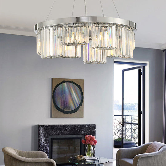 10-Light Crystal Round Chandelier In Chrome - Elegant Ceiling Pendant For Living Room Lighting