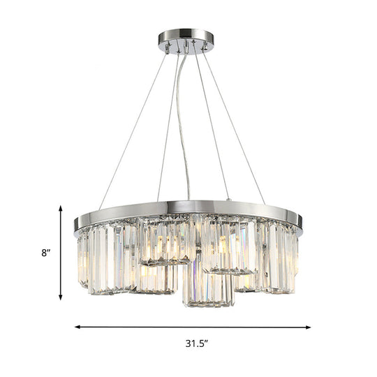 Lustre rond en cristal avec 10 lumières - Suspension chromée élégante pour plafond de salon