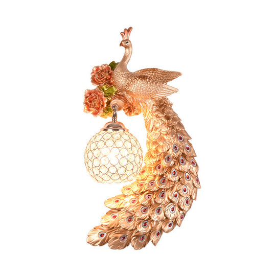 Peacock Wall Sconce - Loft Style Metal 8/10 With Dome Crystal Shade In White/Gold Double/Right/Left