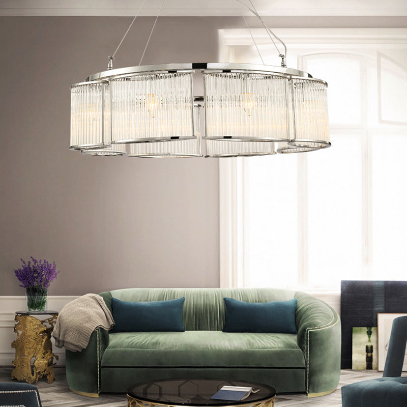 Modern Crystal Round Ceiling Chandelier - 29.5/33.5 Diameter Multi-Head Chrome Pendant Light Fixture