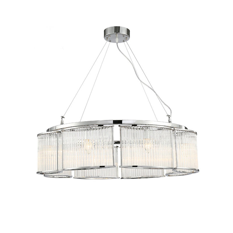 Lustre de plafond rond en cristal moderne - Luminaire suspendu chromé de 29,5"/33,5" de large