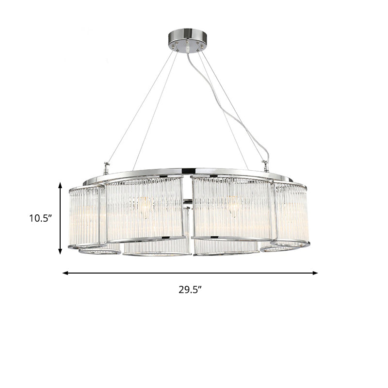 Lustre de plafond rond en cristal moderne - Luminaire suspendu chromé de 29,5"/33,5" de large