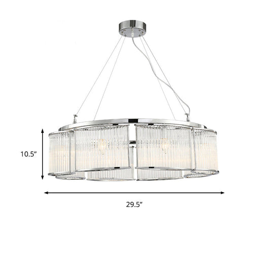 Lustre de plafond rond en cristal moderne - Luminaire suspendu chromé de 29,5"/33,5" de large