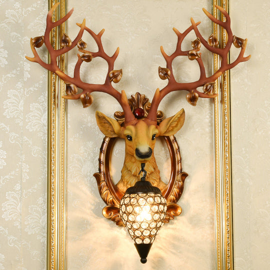 Elk Wall Mount Light: Country Style Resin Sconce With Crystal Shade For Living Room 19.5/23.5 Width