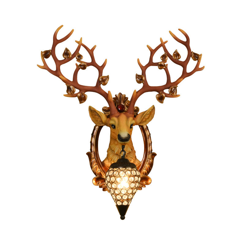 Elk Wall Mount Light: Country Style Resin Sconce With Crystal Shade For Living Room 19.5/23.5 Width