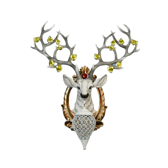 Elk Wall Mount Light: Country Style Resin Sconce With Crystal Shade For Living Room 19.5/23.5 Width