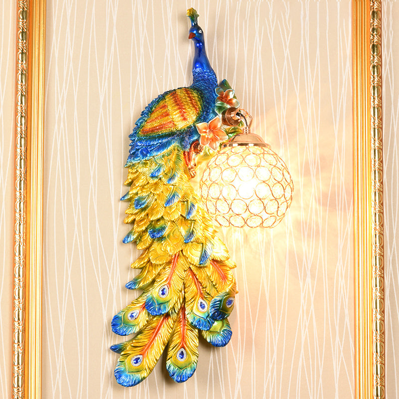 Peacock Wall Sconce With Crystal Shade In White/Blue Finish - 1/2 Pack Left/Right Blue / Left