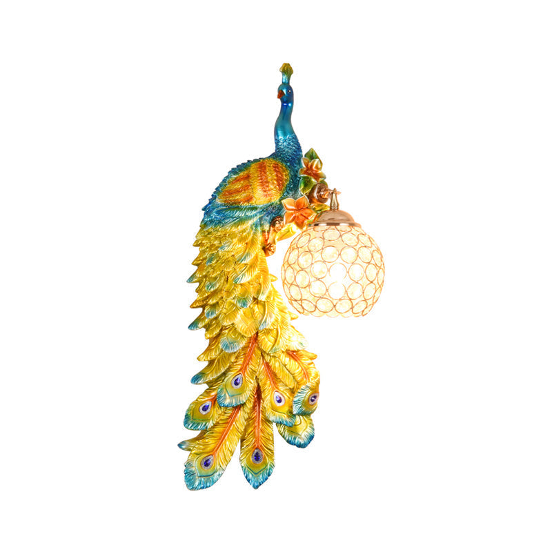 Peacock Wall Sconce With Crystal Shade In White/Blue Finish - 1/2 Pack Left/Right