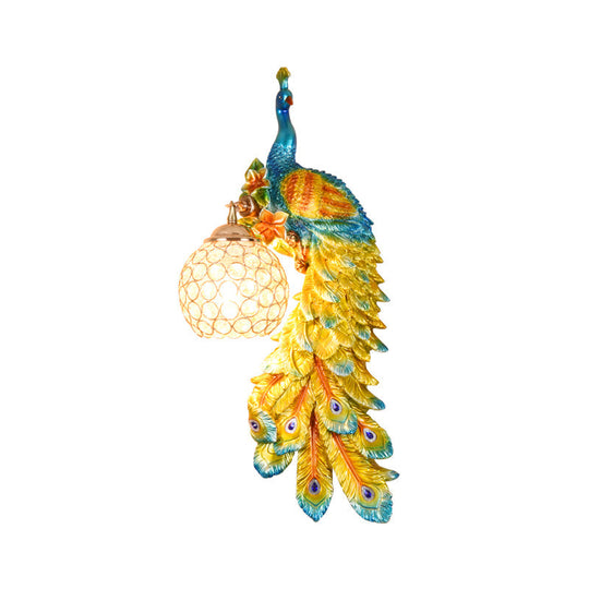 Peacock Wall Sconce With Crystal Shade In White/Blue Finish - 1/2 Pack Left/Right