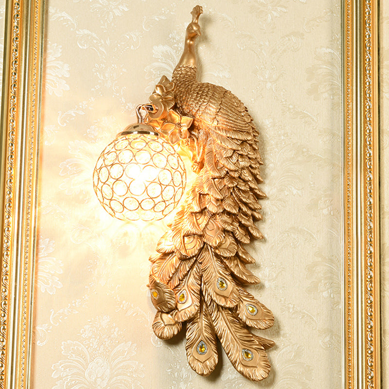 Peacock Wall Sconce With Crystal Shade In White/Blue Finish - 1/2 Pack Left/Right Gold / Right