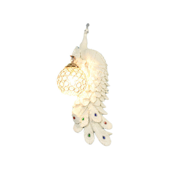 Peacock Wall Sconce With Crystal Shade In White/Blue Finish - 1/2 Pack Left/Right