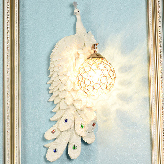 Peacock Wall Sconce With Crystal Shade In White/Blue Finish - 1/2 Pack Left/Right White / Left