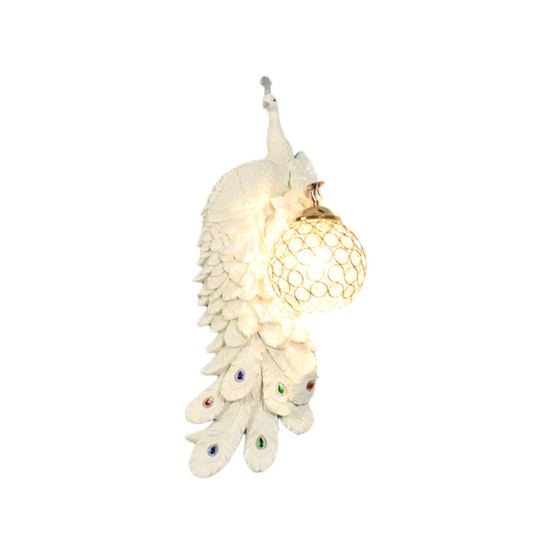 Peacock Wall Sconce With Crystal Shade In White/Blue Finish - 1/2 Pack Left/Right