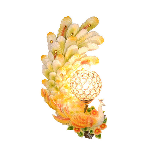 Peacock Wall Sconce With Crystal Shade - Country Resin 1-Light In Yellow/Green (1/2 Pack)