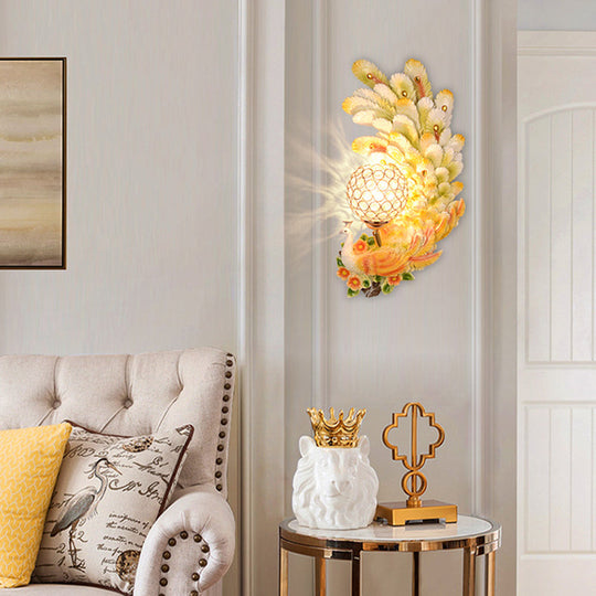 Peacock Wall Sconce With Crystal Shade - Country Resin 1-Light In Yellow/Green (1/2 Pack) Yellow /