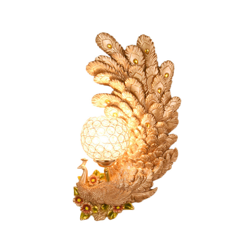 Peacock Wall Sconce With Crystal Shade - Country Resin 1-Light In Yellow/Green (1/2 Pack)