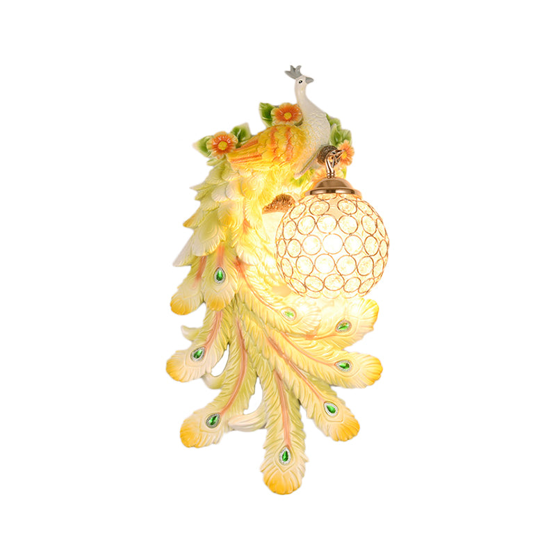 Loft Style Crystal And Resin Wall Lamp With Peacock Backplate Gold/Green (1/2 Packs)