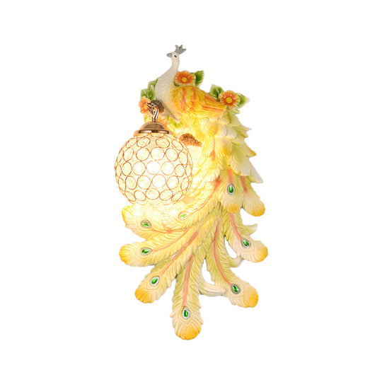 Loft Style Crystal And Resin Wall Lamp With Peacock Backplate Gold/Green (1/2 Packs)