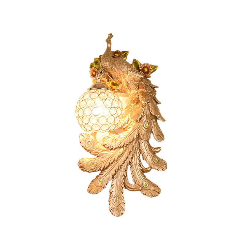 Loft Style Crystal And Resin Wall Lamp With Peacock Backplate Gold/Green (1/2 Packs)