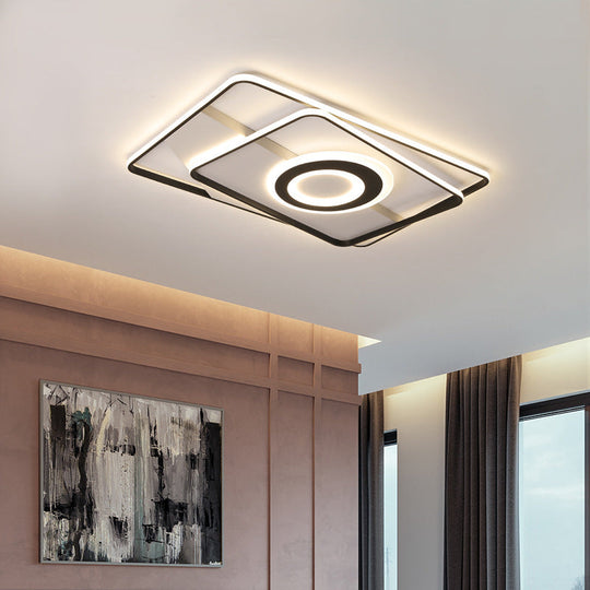 Contemporary Black Acrylic Flush Mount LED Ceiling Light for Living Room - Warm/White Light, 16"/19.5"/23.5" Sizes