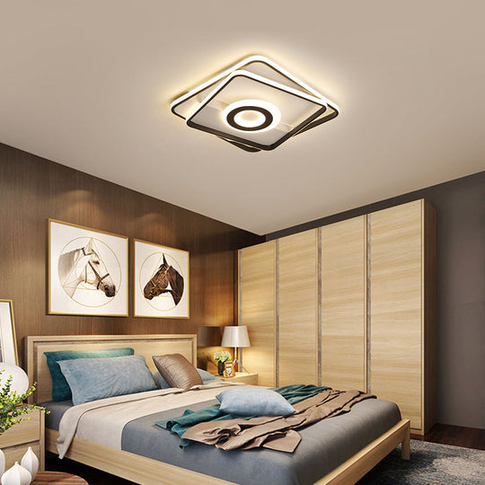 Contemporary Black Acrylic Flush Mount LED Ceiling Light for Living Room - Warm/White Light, 16"/19.5"/23.5" Sizes