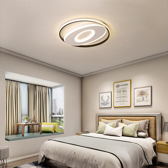 Sleek Oval Flush Light with Orbit Design, Simple Acrylic LED Ceiling Lighting for Bedroom, Warm/White, 16-23.5" Wide