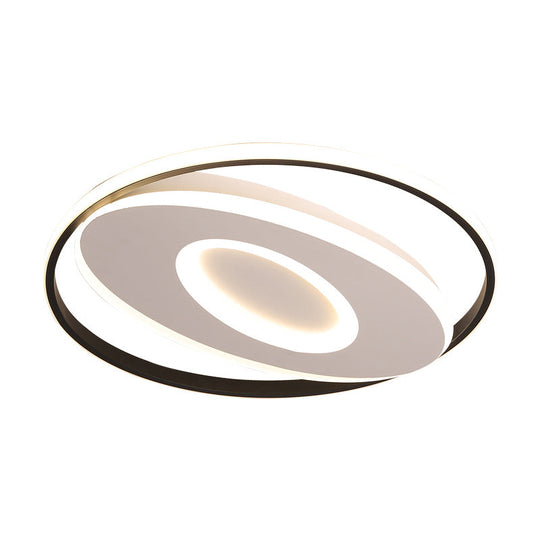 Sleek Oval Flush Light with Orbit Design, Simple Acrylic LED Ceiling Lighting for Bedroom, Warm/White, 16-23.5" Wide