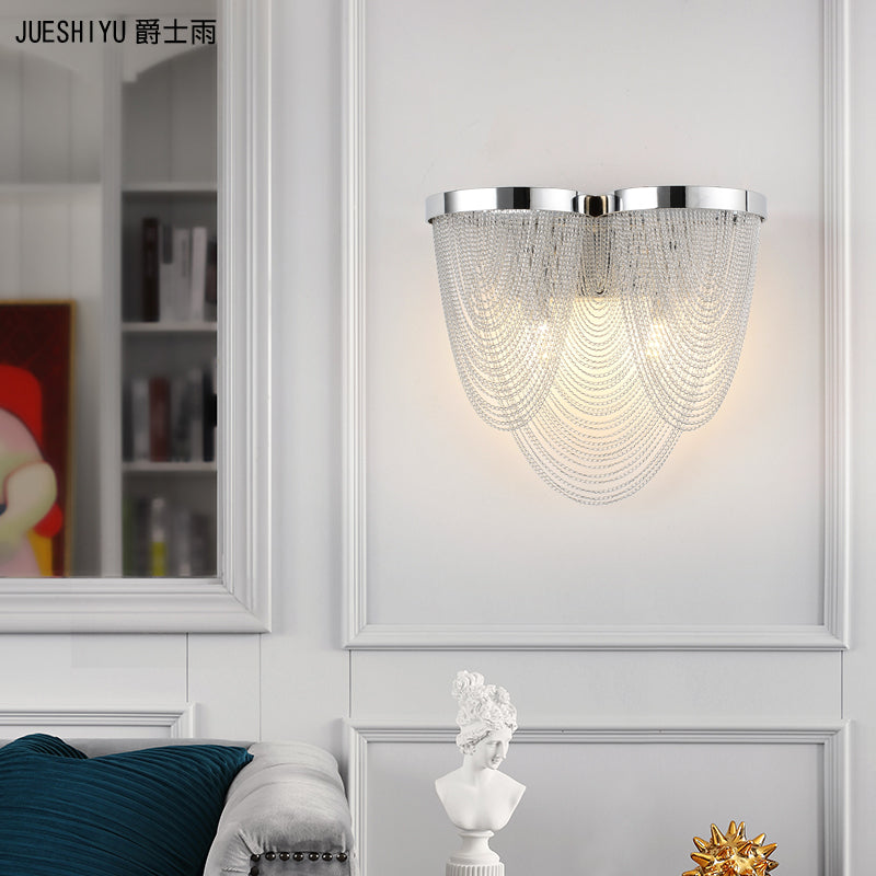 Modern Tassel Wall Light With 2 Aluminum Lights In Chrome Finish For Bedroom