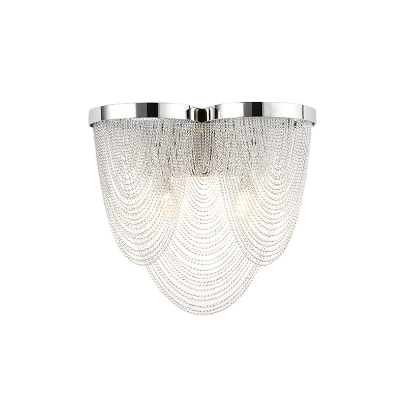 Modern Tassel Wall Light With 2 Aluminum Lights In Chrome Finish For Bedroom