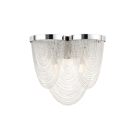 Modern Tassel Wall Light With 2 Aluminum Lights In Chrome Finish For Bedroom