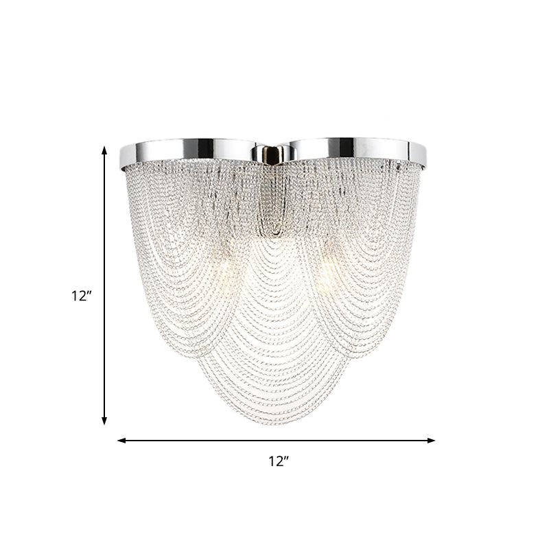 Modern Tassel Wall Light With 2 Aluminum Lights In Chrome Finish For Bedroom