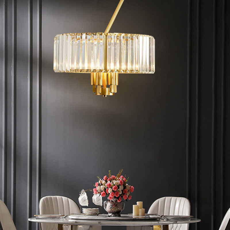 Modern Crystal Pendant Chandelier With Clear Drum Shade And Gold Finish (3/4/6 Lights)