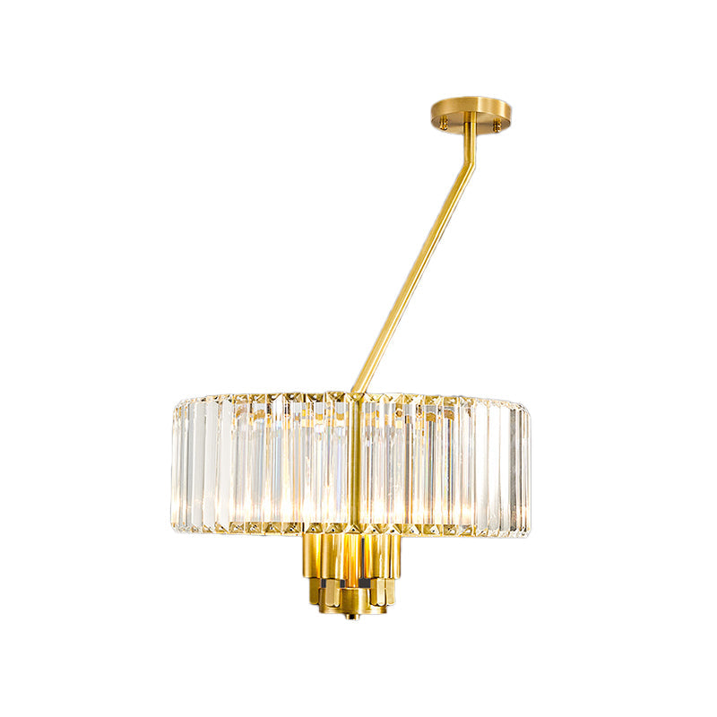 Modern Crystal Pendant Chandelier With Clear Drum Shade And Gold Finish (3/4/6 Lights)