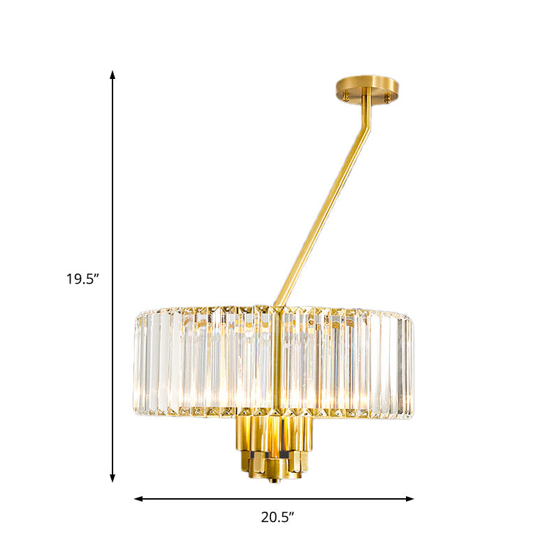 Modern Crystal Pendant Chandelier With Clear Drum Shade And Gold Finish (3/4/6 Lights)