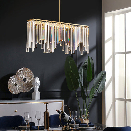 Modern Golden Linear Chandelier With Clear Crystal Led Pendant Lighting - Ideal For Living Room