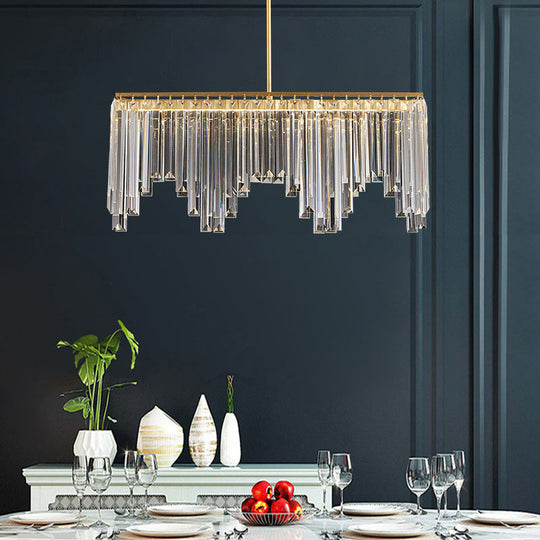 Modern Golden Linear Chandelier With Clear Crystal Led Pendant Lighting - Ideal For Living Room