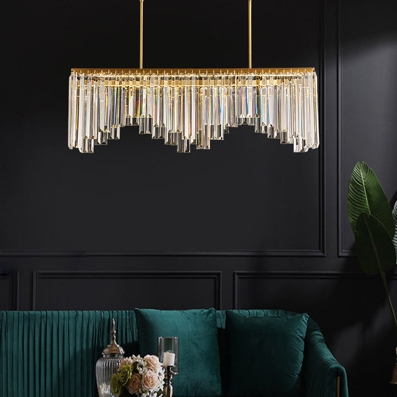 Modern Golden Linear Chandelier With Clear Crystal Led Pendant Lighting - Ideal For Living Room