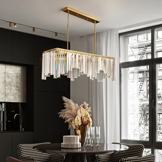 Modern Golden Linear Chandelier With Clear Crystal Led Pendant Lighting - Ideal For Living Room