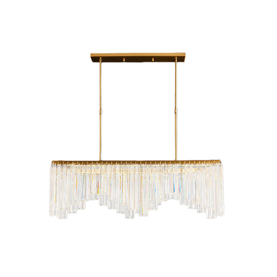 Lustre LED linéaire en cristal doré moderne - Éclairage suspendu de 24,5"/32" de large pour le salon