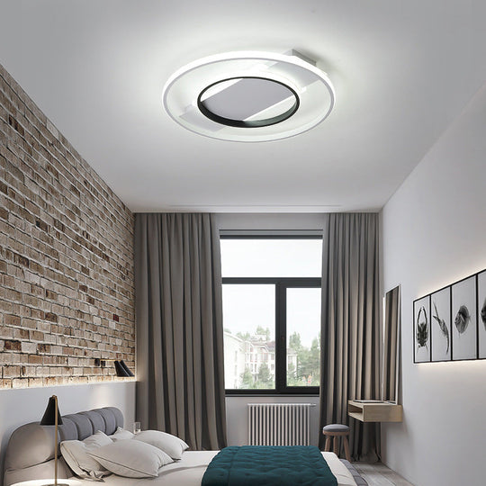 16"/19.5"/23.5" Acrylic Ring Flush Ceiling Light - 2 Heads, Black & White, Bedroom (Warm/White)