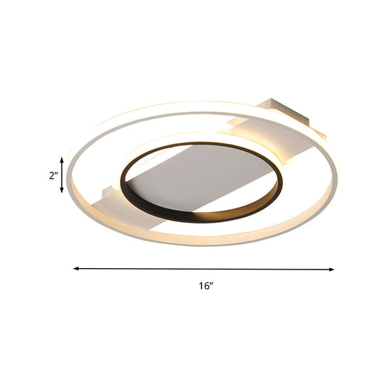 16"/19.5"/23.5" Acrylic Ring Flush Ceiling Light - 2 Heads, Black & White, Bedroom (Warm/White)