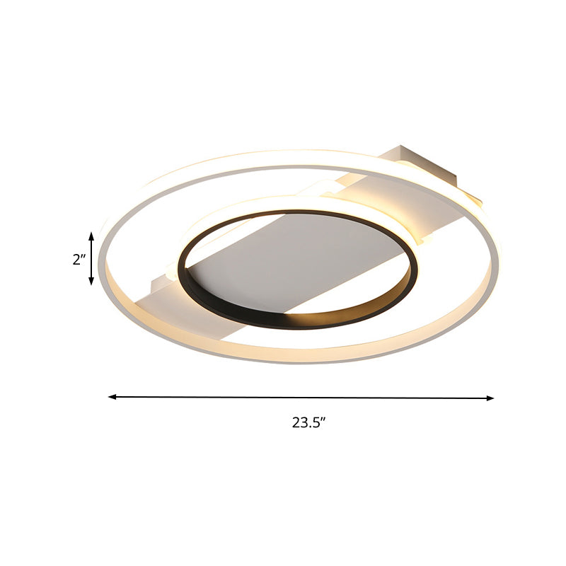 16"/19.5"/23.5" Acrylic Ring Flush Ceiling Light - 2 Heads, Black & White, Bedroom (Warm/White)