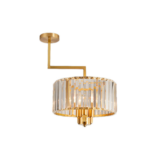 Lustre tambour contemporain en or avec cristal transparent - Suspension à 3/6/9 têtes pour salon