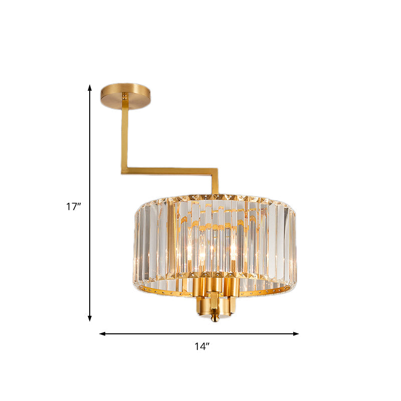 Lustre tambour contemporain en or avec cristal transparent - Suspension à 3/6/9 têtes pour salon